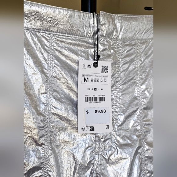 Zara Silver Metallic Shiny Cargo Pants - Picture 6 of 8